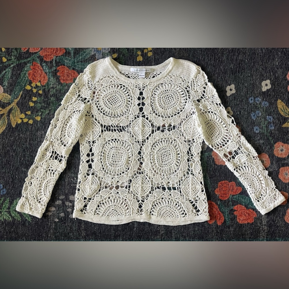 DVF Diane von Furstenberg Crochet Knit Top XS P
